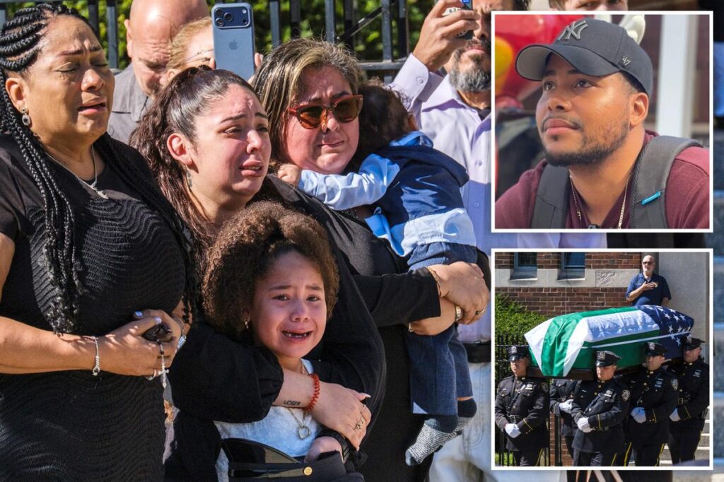 Heartwrenching funeral photos capture tearful young daughter of NYPD recruit who collapsed during run at Police Academy