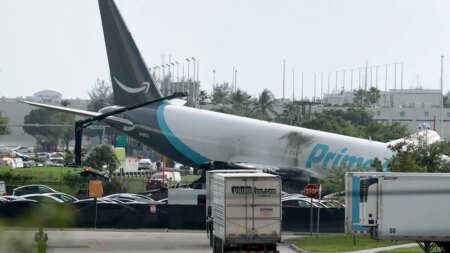 Amazon cargo plane overruns Miami airport runway and strikes ‘multiple’ vehicles; 5 dead, 5 injured