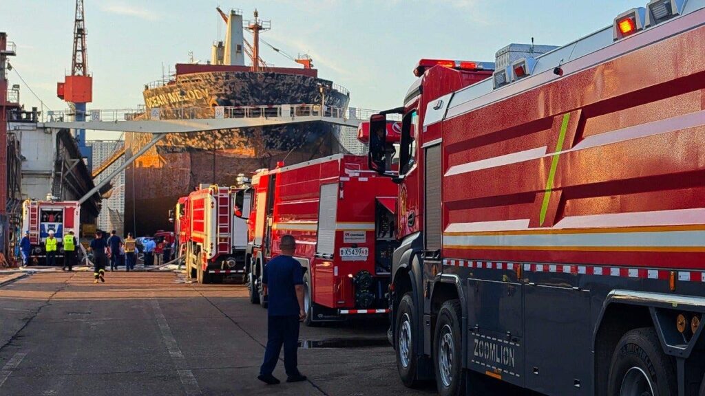 Fire aboard cargo ship undergoing repairs at busy Chinese port leaves 25 people dead, five more injured