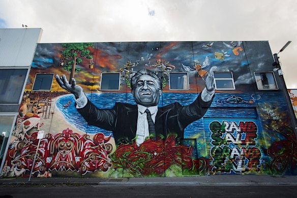 The mural on the former Franco Cozzo store in Footscray.