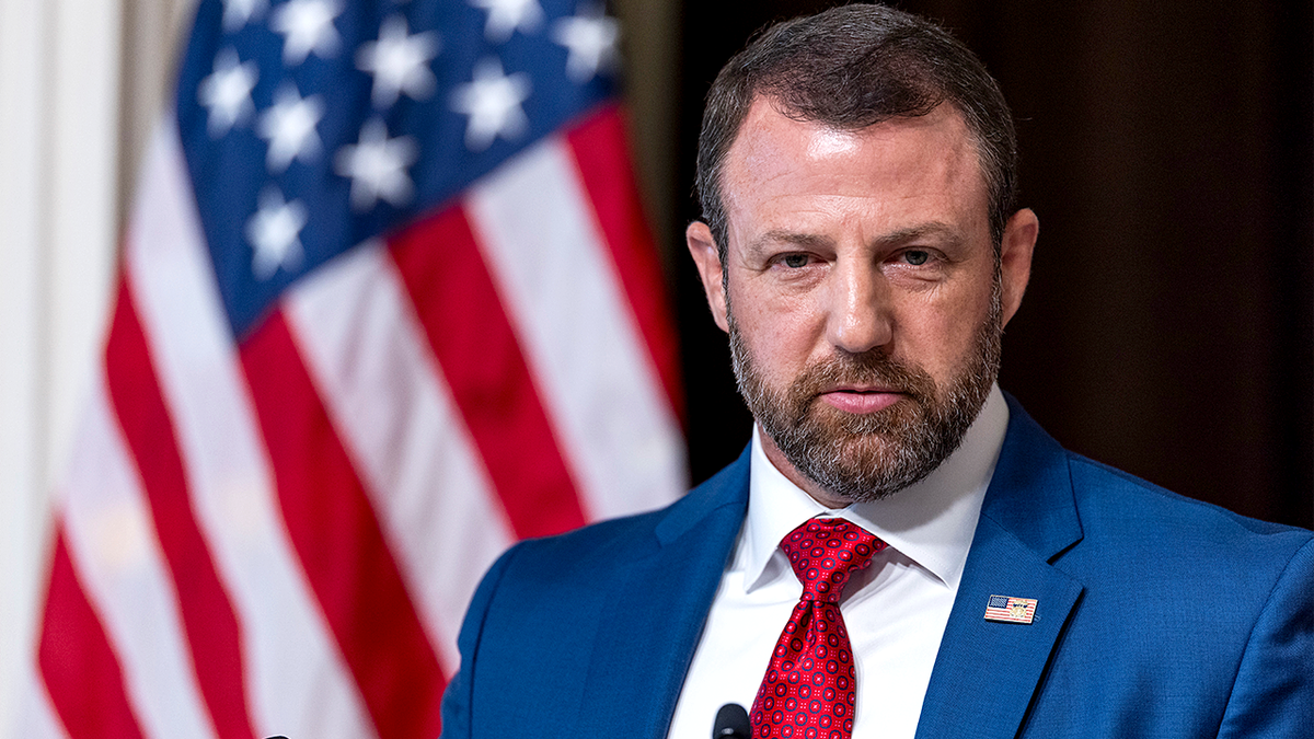DHS Secretary Markwayne Mullin speaks during Washington news conference.