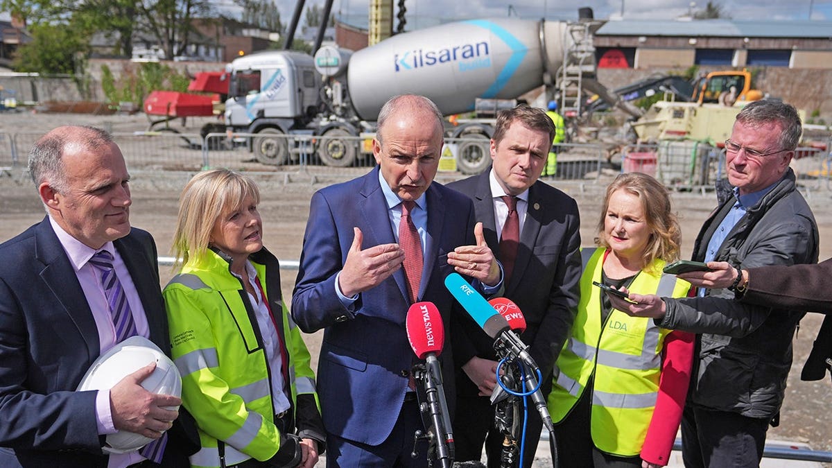 Irish Prime Minister Micheál Martin speaks at a housing development in Dublin
