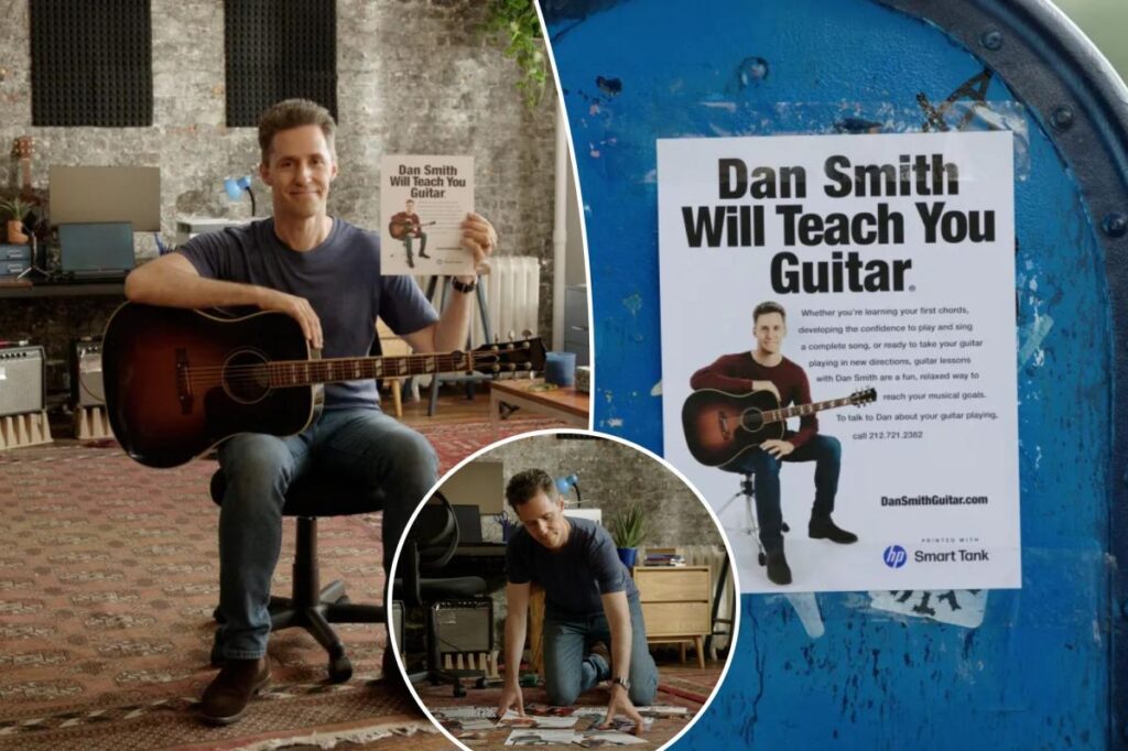 Exclusive | Iconic NYC guitar teacher known for his no-frills flyers lands Times Square billboard after 30 years